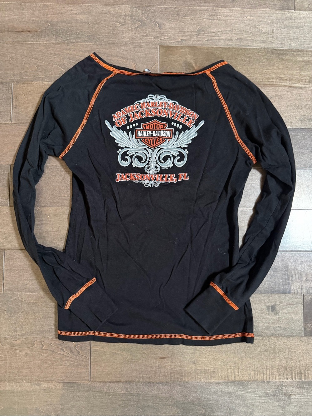 Harley-Davidson Black Long Sleeve Tee with thumb holes. - Picture 3 of 5